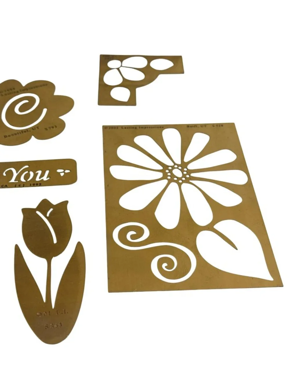 Set Of 9 Lasting Impressions Brass Stencils Love Flowers Heart Tulip Ladybug